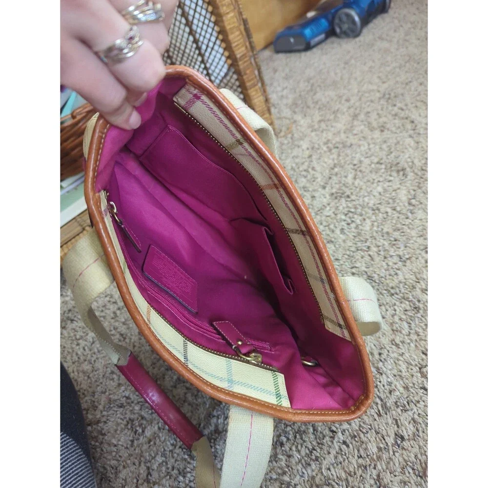 Coach Heritage Stripe Tattersall Small Tote
